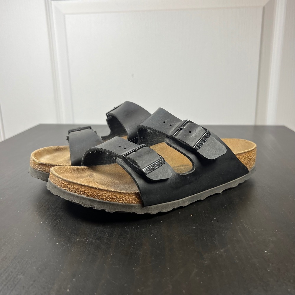 Birkenstock Arizona Sandals Women 36 Narrow Black Birko-Flor Two Strap
